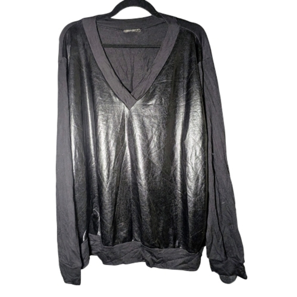 Storyteller Black Faux Leather Super Soft Mixed Media Top 3X NWOT